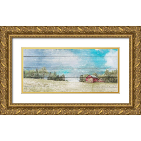Countryside Town Farm Gold Ornate Wood Framed Art Print with Double Matting by Redding, James