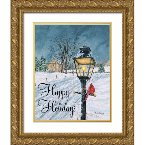 Happy Holidays Gold Ornate Wood Framed Art Print with Double Matting by Redding, James
