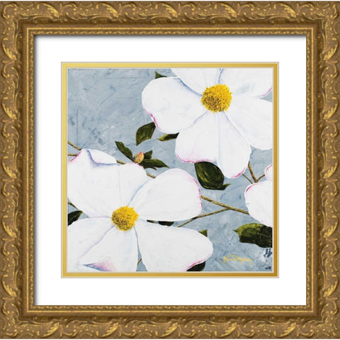 White Floral I Gold Ornate Wood Framed Art Print with Double Matting by Redding, James