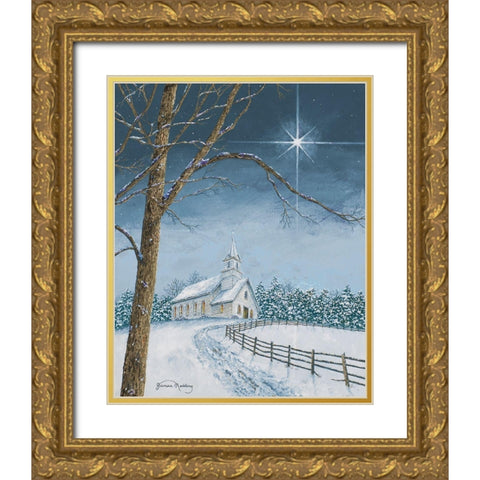Shining Holiday Star Gold Ornate Wood Framed Art Print with Double Matting by Redding, James