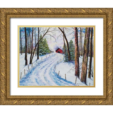 Winters Glow Gold Ornate Wood Framed Art Print with Double Matting by Redding, James