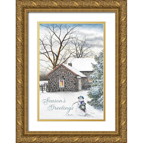 Seasons Greetings Gold Ornate Wood Framed Art Print with Double Matting by Redding, James