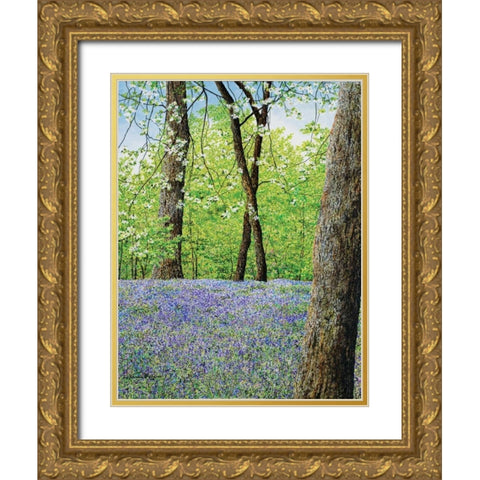 Blue Bells Gold Ornate Wood Framed Art Print with Double Matting by Redding, James