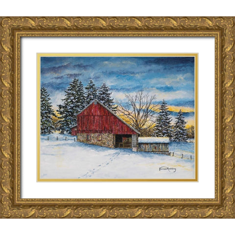 Stovers Mill Barn Gold Ornate Wood Framed Art Print with Double Matting by Redding, James