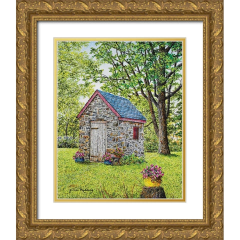 Spring At The Springhouse Gold Ornate Wood Framed Art Print with Double Matting by Redding, James