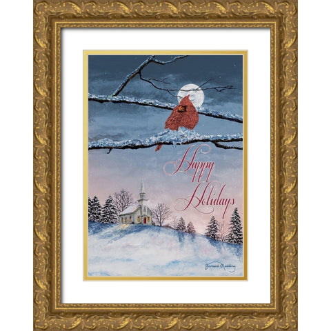 Happy Holiday Cardinal Gold Ornate Wood Framed Art Print with Double Matting by Redding, James