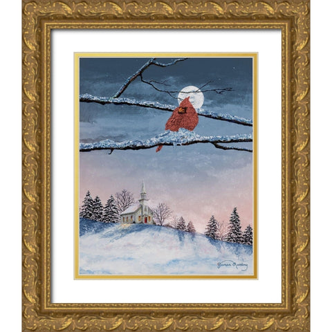 Winter Church Nights Gold Ornate Wood Framed Art Print with Double Matting by Redding, James