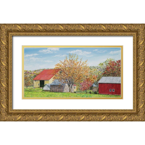 Autumns Colors Panel Gold Ornate Wood Framed Art Print with Double Matting by Redding, James