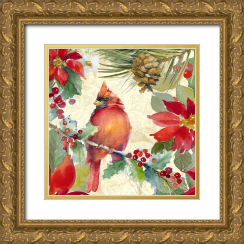 Cardinal and Pinecones II Gold Ornate Wood Framed Art Print with Double Matting by Loreth, Lanie