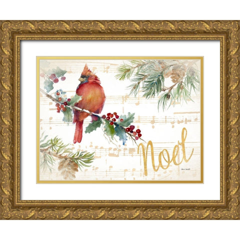 Holiday Cardinal II Gold Ornate Wood Framed Art Print with Double Matting by Loreth, Lanie