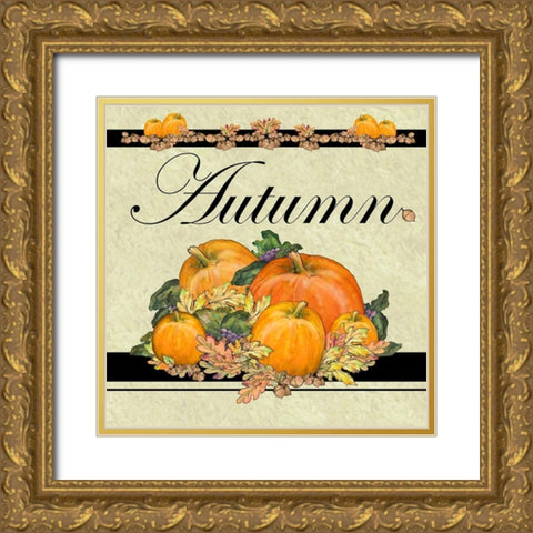Autumn Pumpkins Gold Ornate Wood Framed Art Print with Double Matting by Diannart