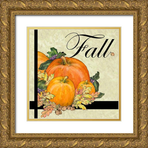 Fall Pumpkins Gold Ornate Wood Framed Art Print with Double Matting by Diannart