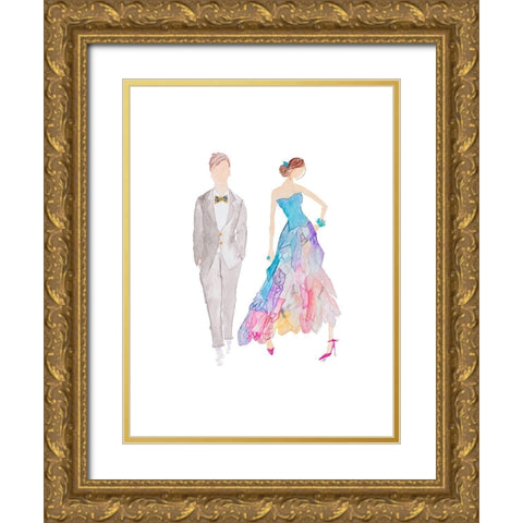 Ballroom Couple Gold Ornate Wood Framed Art Print with Double Matting by James, Nola