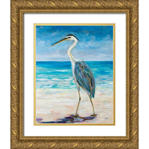 Egret Beach Gold Ornate Wood Framed Art Print with Double Matting by DeRice, Julie