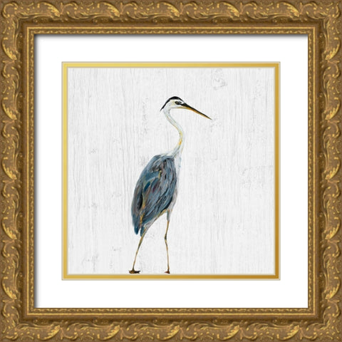 Heron on Whitewash II Gold Ornate Wood Framed Art Print with Double Matting by DeRice, Julie