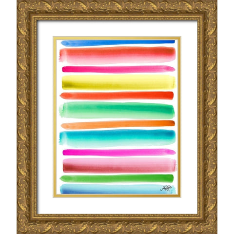 Colorful Stripes Pattern II Gold Ornate Wood Framed Art Print with Double Matting by DeRice, Julie