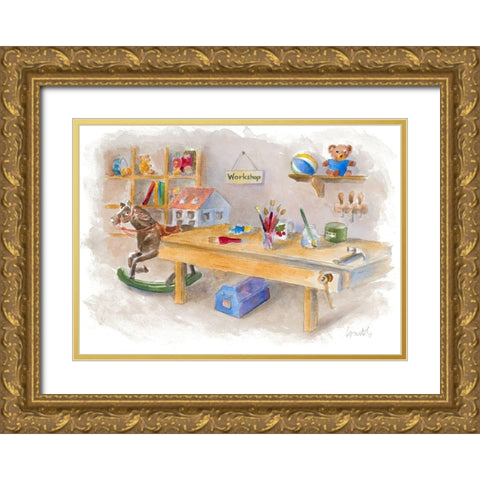 Santas Workshop Scene Gold Ornate Wood Framed Art Print with Double Matting by Loreth, Lanie