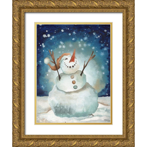 Snowman Cheers I Gold Ornate Wood Framed Art Print with Double Matting by Medley, Elizabeth