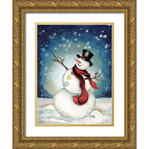 Snowman Cheers II Gold Ornate Wood Framed Art Print with Double Matting by Medley, Elizabeth
