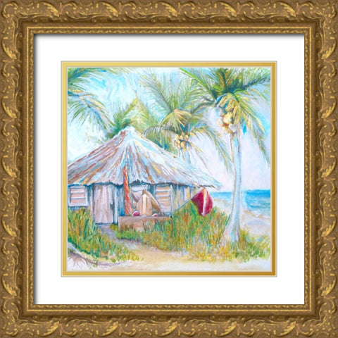 Beach Hut Gold Ornate Wood Framed Art Print with Double Matting by Diannart