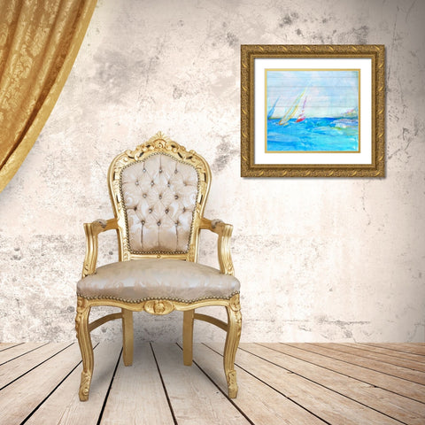 Coastal Sailboats Gold Ornate Wood Framed Art Print with Double Matting by Diannart