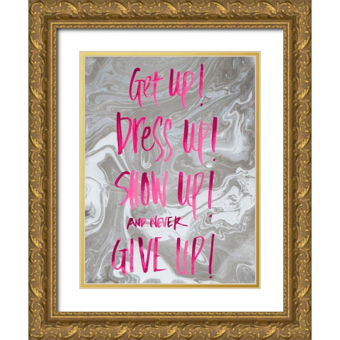 Never Give Up Grey Marble Gold Ornate Wood Framed Art Print with Double Matting by Bryant, Susan