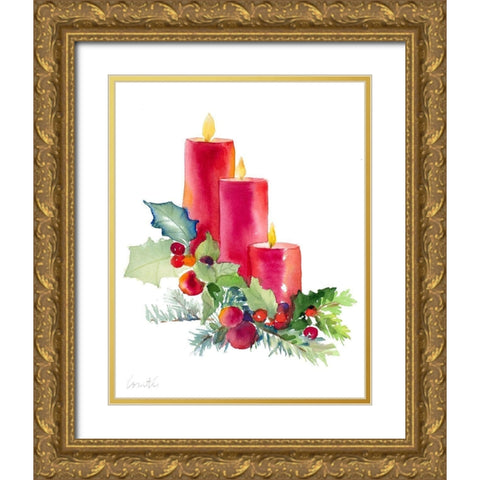 Candles with Holly Gold Ornate Wood Framed Art Print with Double Matting by Loreth, Lanie
