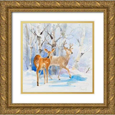 Deer in the Cypress Gold Ornate Wood Framed Art Print with Double Matting by Loreth, Lanie
