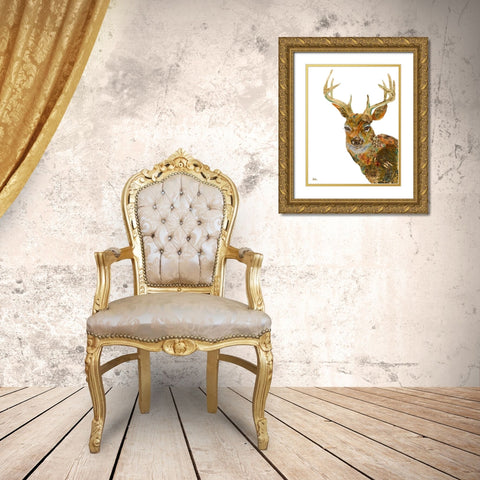 Retro Deer Gold Ornate Wood Framed Art Print with Double Matting by Pinto, Patricia