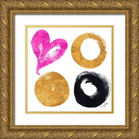 Heart and Circles Gold Ornate Wood Framed Art Print with Double Matting by Ritter, Gina
