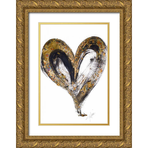 Gold and Black Heart Gold Ornate Wood Framed Art Print with Double Matting by Ritter, Gina