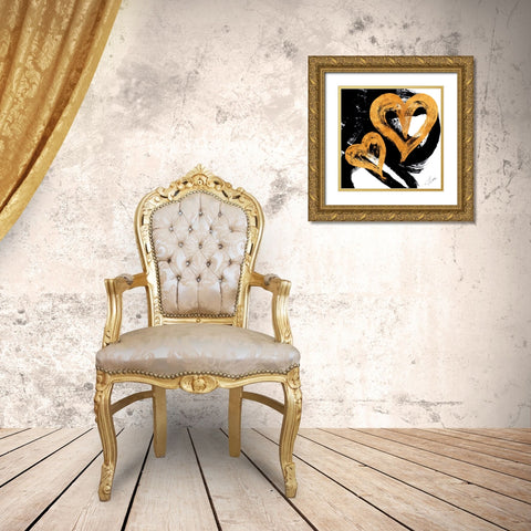 Black And Gold Heart Strokes II Gold Ornate Wood Framed Art Print with Double Matting by Ritter, Gina