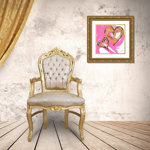 Pink and Gold Heart Strokes II Gold Ornate Wood Framed Art Print with Double Matting by Ritter, Gina