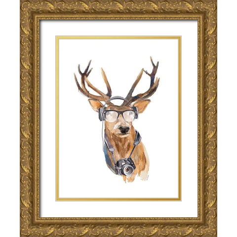 Tourist Deer Gold Ornate Wood Framed Art Print with Double Matting by Loreth, Lanie