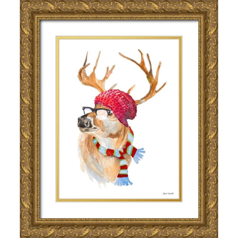 Winter Fun Deer Gold Ornate Wood Framed Art Print with Double Matting by Loreth, Lanie