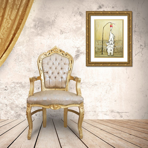 Whimsical Elephants with Red Apple Gold Ornate Wood Framed Art Print with Double Matting by Diannart