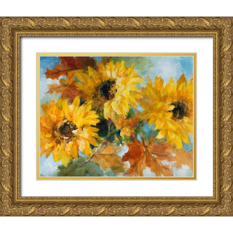 Breezy Sunflowers Gold Ornate Wood Framed Art Print with Double Matting by Loreth, Lanie