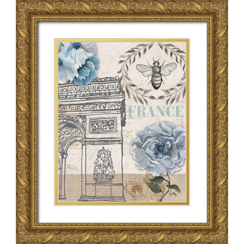 Paris Bee II Gold Ornate Wood Framed Art Print with Double Matting by Medley, Elizabeth