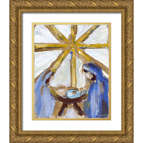 Manger Gold Ornate Wood Framed Art Print with Double Matting by Hewitt, L.