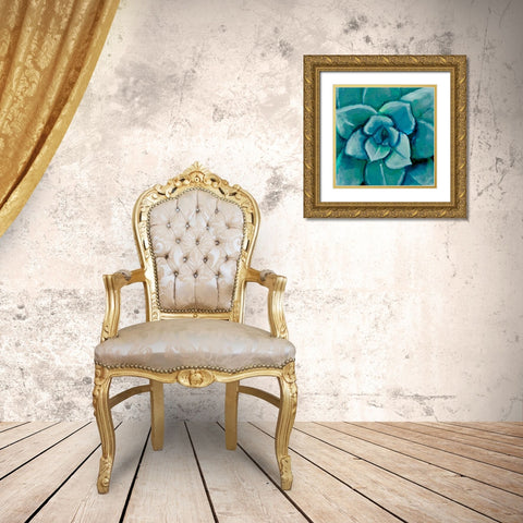 Blue Succulent Gold Ornate Wood Framed Art Print with Double Matting by Pinto, Patricia