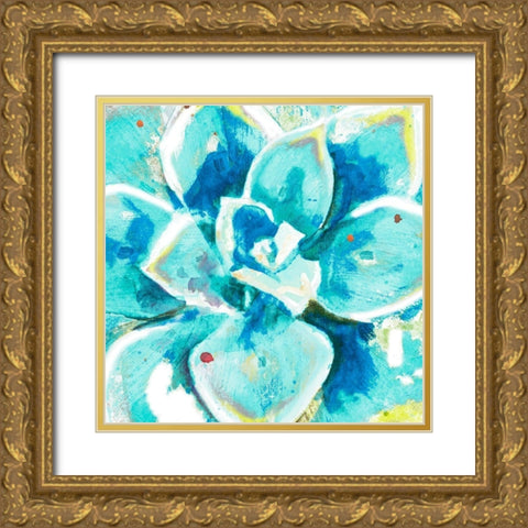Aqua Succulent Close Up Gold Ornate Wood Framed Art Print with Double Matting by Pinto, Patricia