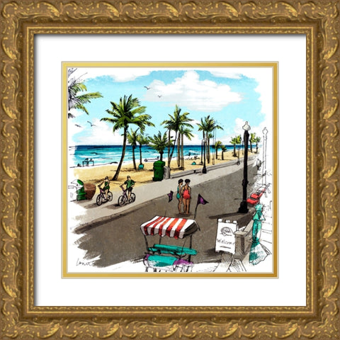 Boardwalk Scene in Color II Gold Ornate Wood Framed Art Print with Double Matting by Loreth, Lanie