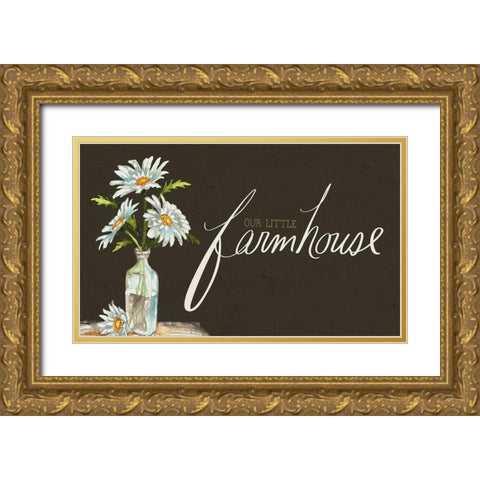 Our Little Farm Flower Vase Gold Ornate Wood Framed Art Print with Double Matting by Medley, Elizabeth