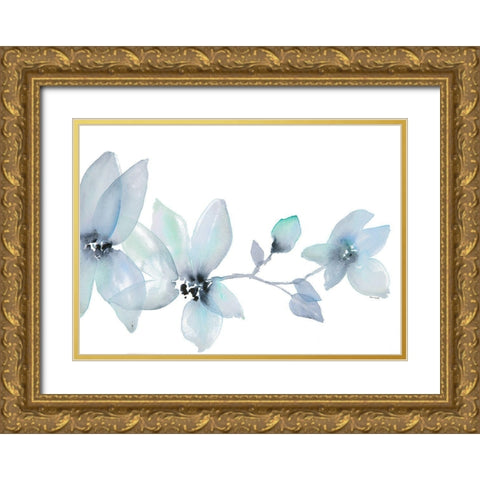 Blue Blooming Whispers I Gold Ornate Wood Framed Art Print with Double Matting by Loreth, Lanie