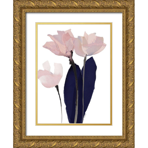 Triple Navy Whisper I Gold Ornate Wood Framed Art Print with Double Matting by Loreth, Lanie