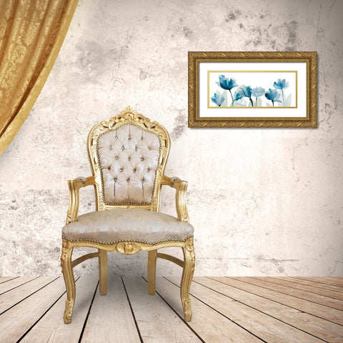 Blue Triple Whisper Garden II Gold Ornate Wood Framed Art Print with Double Matting by Loreth, Lanie