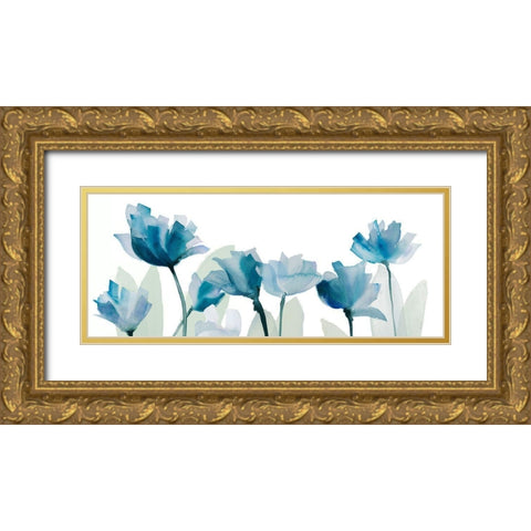 Blue Triple Whisper Garden II Gold Ornate Wood Framed Art Print with Double Matting by Loreth, Lanie