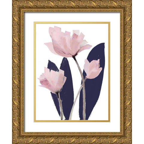 Triple Navy Whisper II Gold Ornate Wood Framed Art Print with Double Matting by Loreth, Lanie