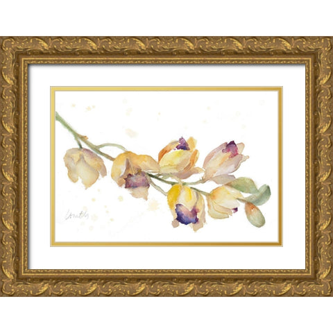 Orchid Bud Branch Gold Ornate Wood Framed Art Print with Double Matting by Loreth, Lanie