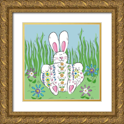 Rabbit Easter Egg Gold Ornate Wood Framed Art Print with Double Matting by Mosher, Deidre
